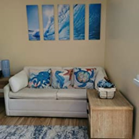 Set of 4 Ocean Theme Summer Pillow Covers 20 x 20 Inch  |  Blue Sea Turtle Beach - Picture 5 of 9